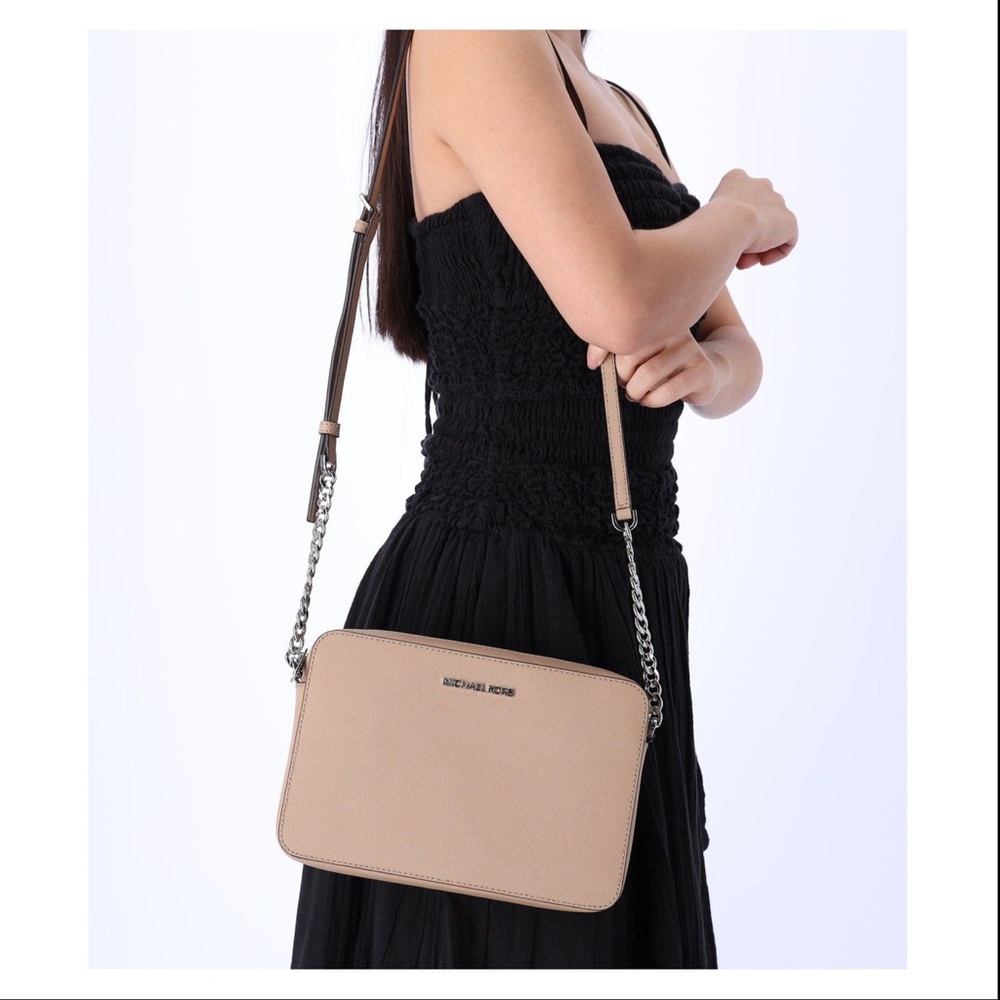 Michael Kors Jet Set Large East West Saffiano Leather Crossbody Bag Camel